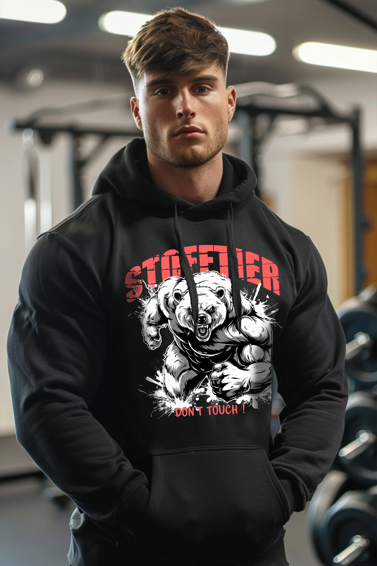 Hoodie in der Farbe Schwarz. Der Hoodie ist in den Größen S bis 4XL erhältlich. Der Stoff ist aus Heavy Cotton und hat ein Gewicht von 280 GSM. Er besteht aus 80 % Baumwolle und 20 % Polyester. Der ideale Hoodie für alle Bodybuilder und Kraftsportler. Wir verwenden eine umweltfreundliche Verpackung.