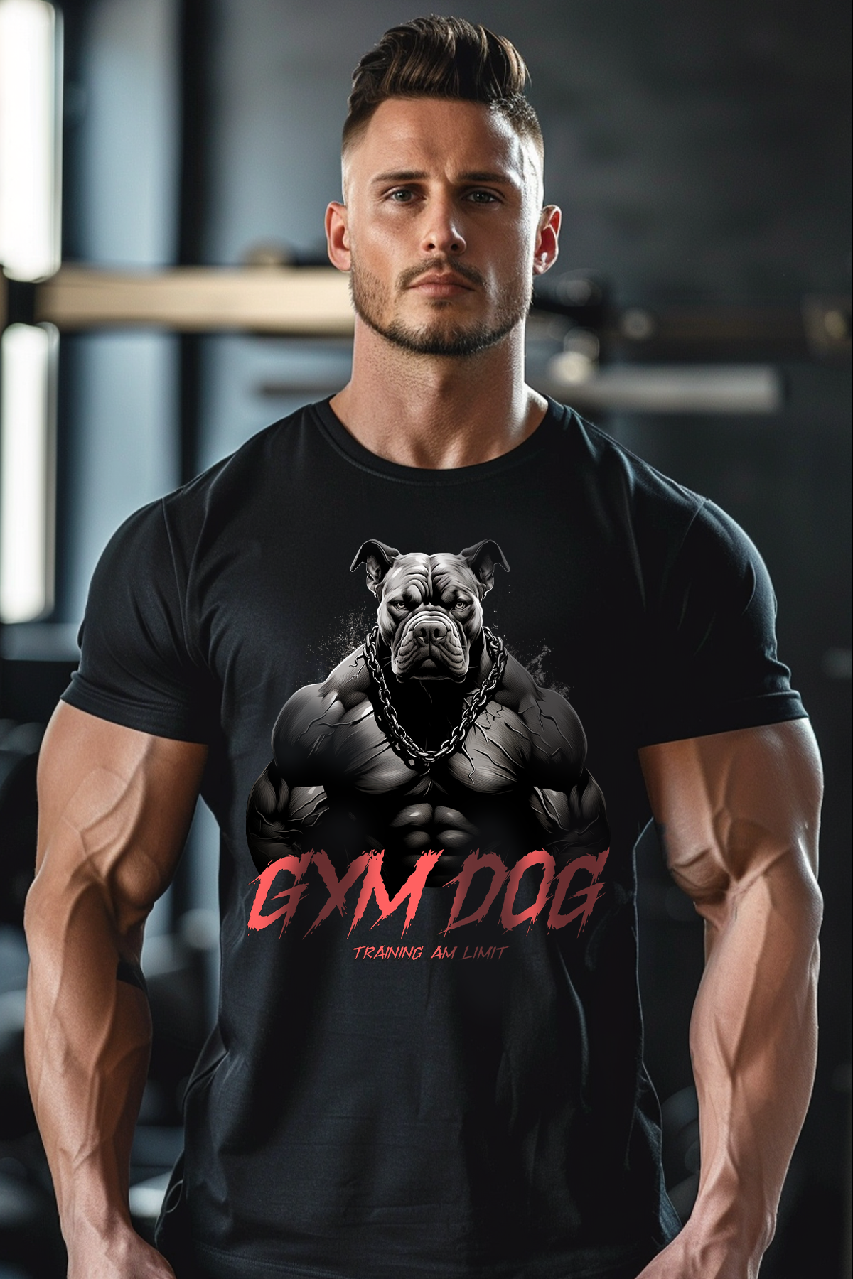 T-SHIRT in der Farbe Schwarz. Das Shirt ist in den Größen XXS bis 5XL erhältlich. Der Stoff hat ein Gewicht von 180 GSM und ist aus 100 % gekämmter, ringgesponnener Bio-Baumwolle. Das ideale T-Shirt für alle Bodybuilder und Kraftsportler.